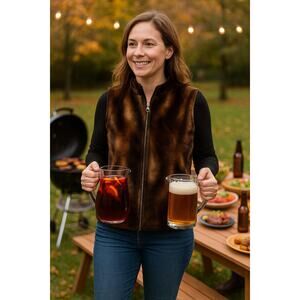 Jordan Faux Fur Zip Vest Brown Tan Ombre Animal Print 90s Y2K Cozy Layer large